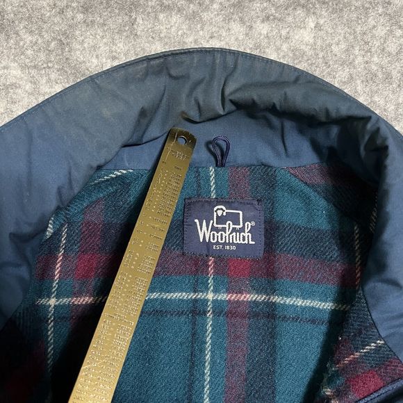 VTG Woolrich Chore Coat Mens L Blue Down Tartan Plaid Flannel Lined Barn Jacket - Picture 7 of 17